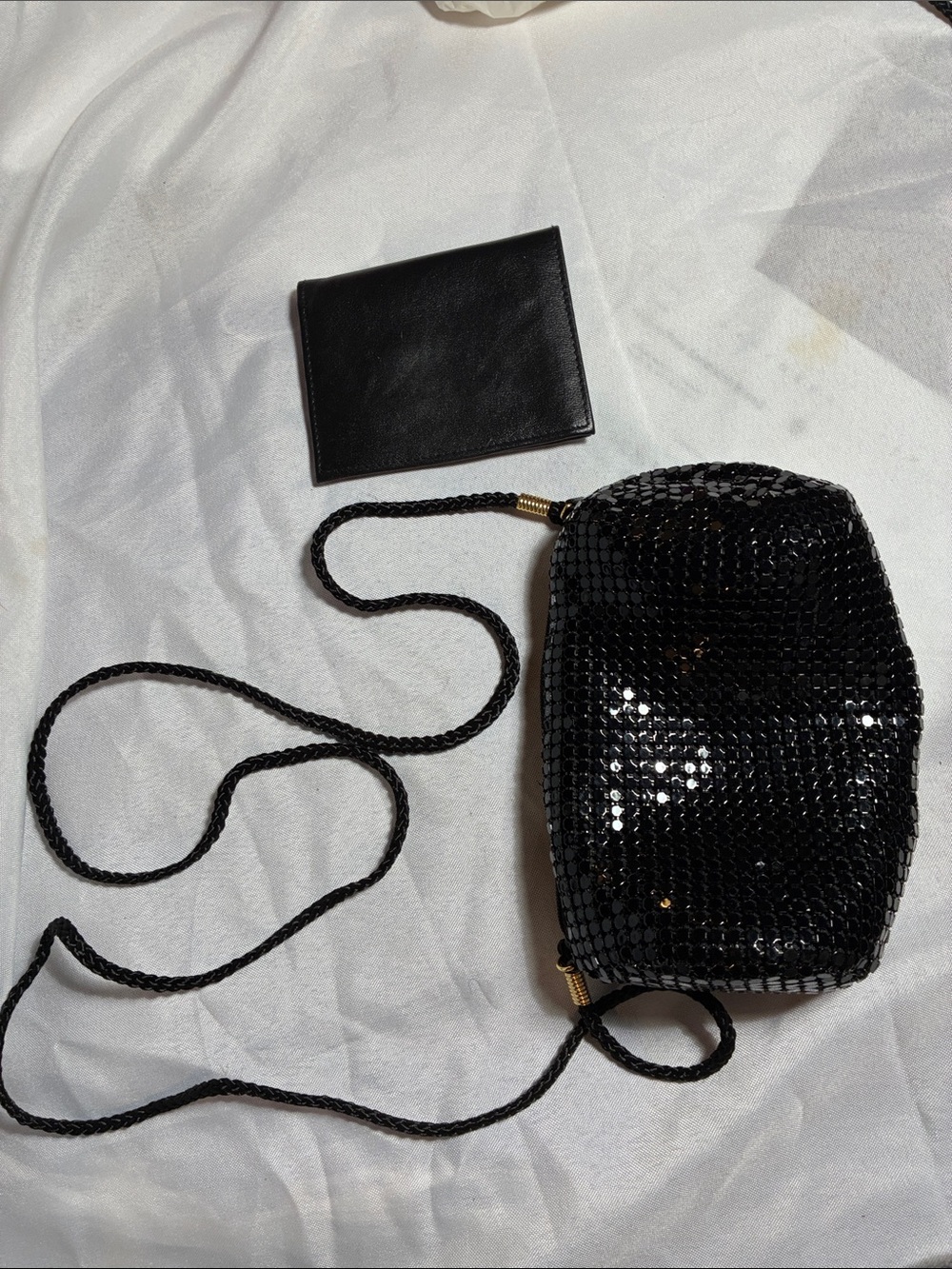 Black Sequined Crossbody Bag with Braided Strap